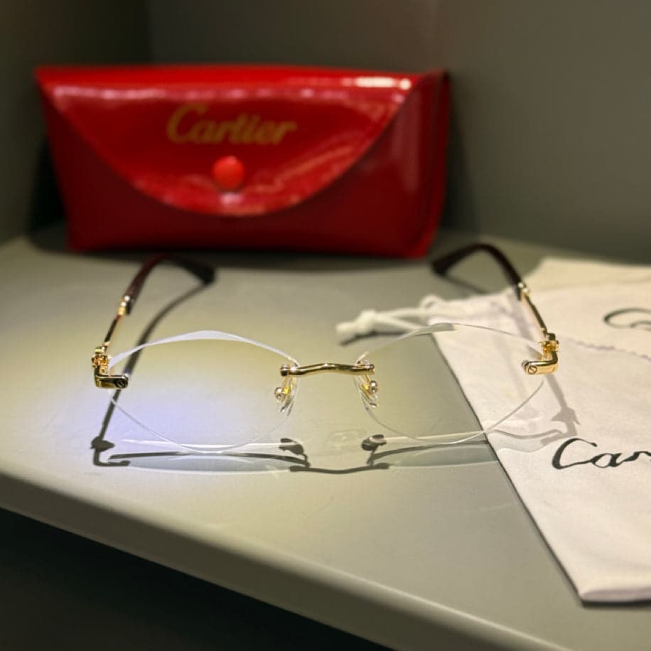 Cartier (Ahşap Sap Şeffaf Cam) Güneş Gözlüğü — 1