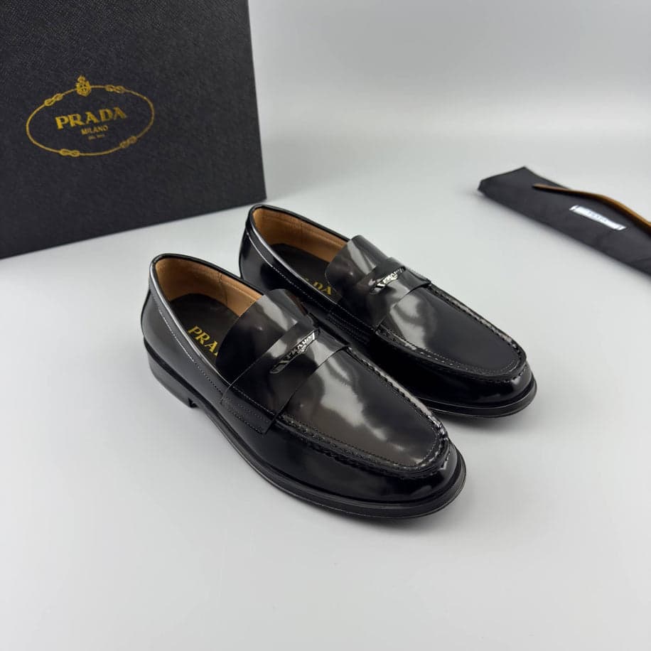 Prada Brushed Leather Logo Loafer — 1