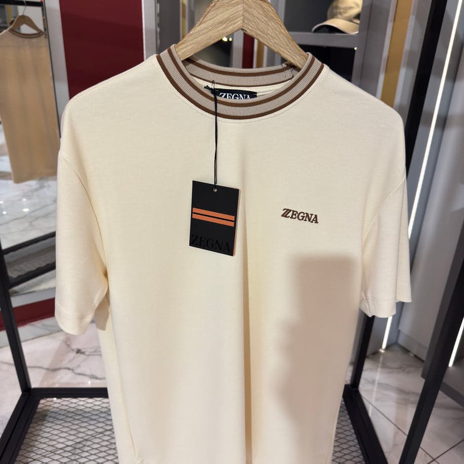 Zegna Logo Detaylı İthal Kumaş Bisiklet Yaka T-Shirt — 1