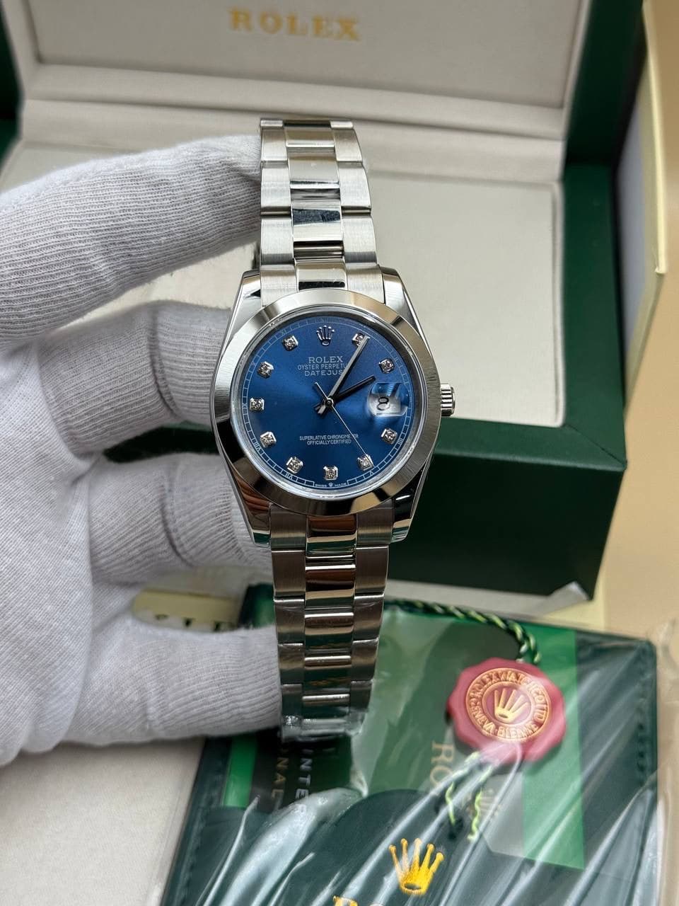 Rolex Datejust Blue Diamond Dial Oyster Cordon