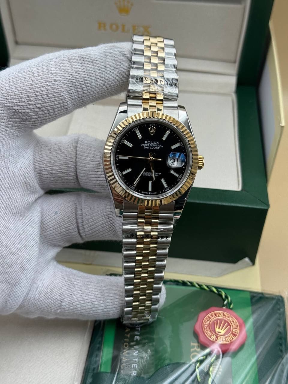 Rolex Datejust Two Tone Cordon Black Dial