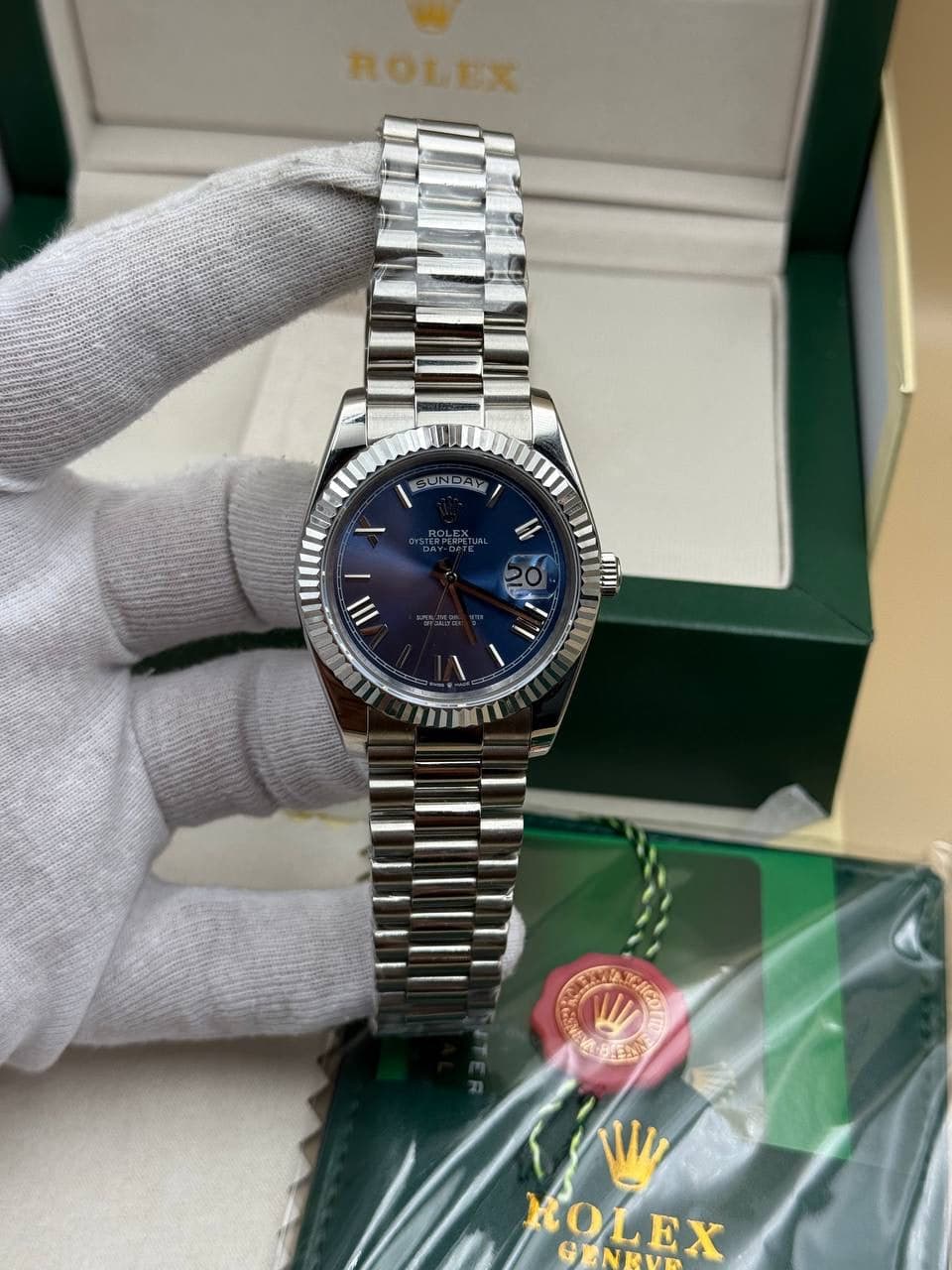 Rolex Daydate Blue Dial President Cordon