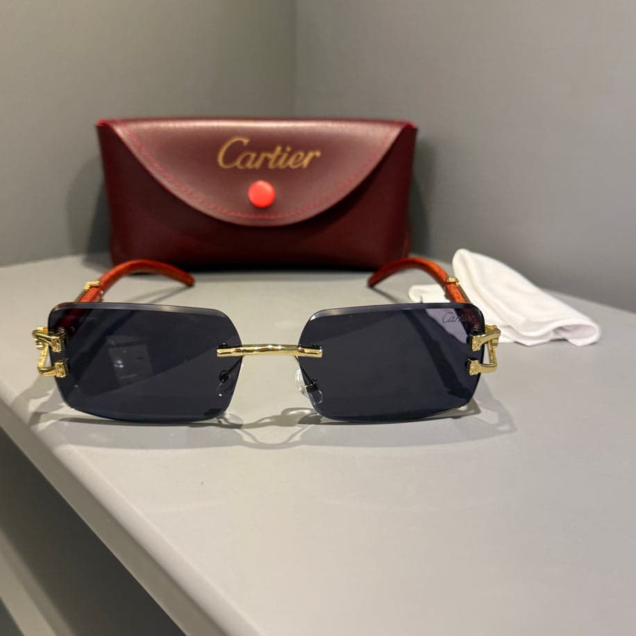 Cartier Unisex Gözlük ( Siyah Cam Ahşap Sap) — 1