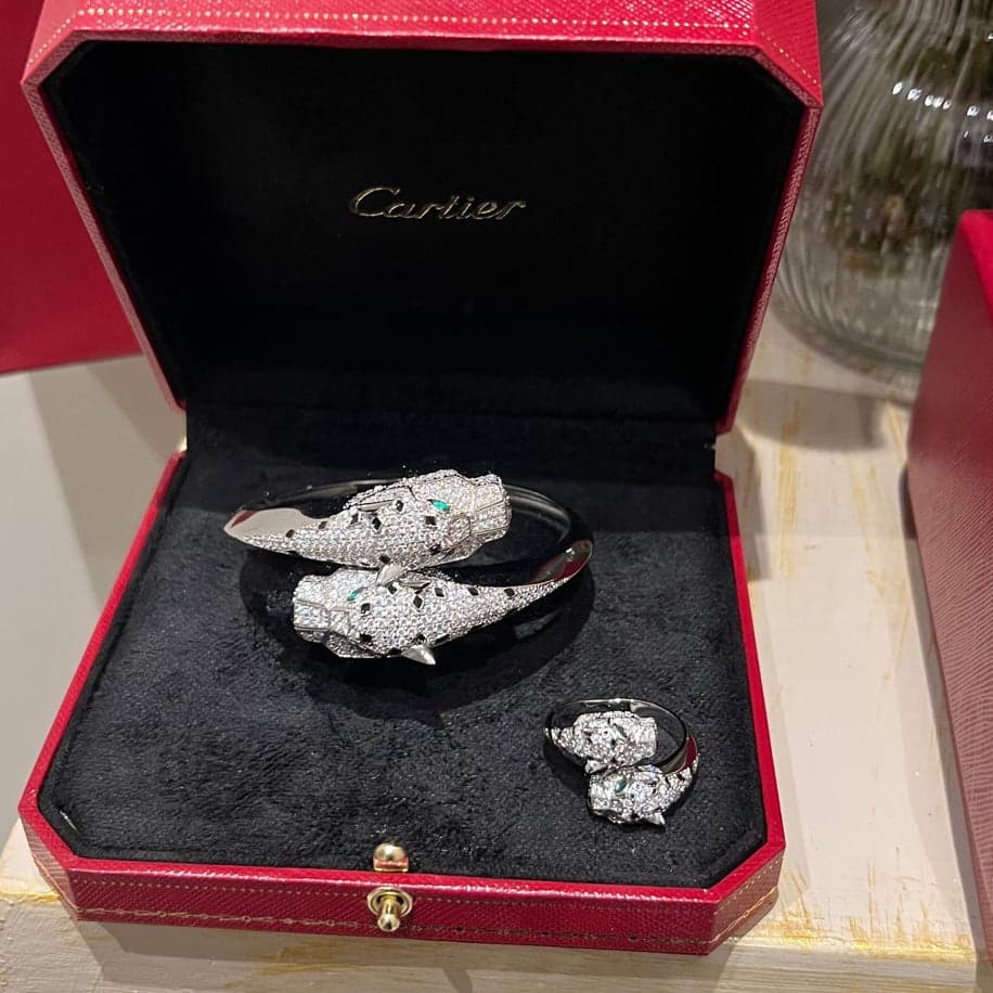 Cartier Panther’e Silver Taşlı Bileklik Yüzük Set — 1