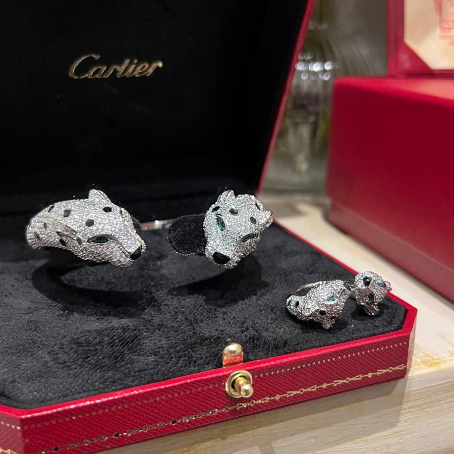 Cartier Panther’e Silver Taşlı Bileklik Yüzük Set — 1