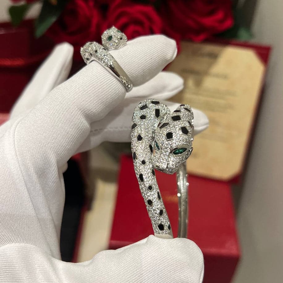Cartier Panther’e Silver Taşlı Bileklik Yüzük Set — 1