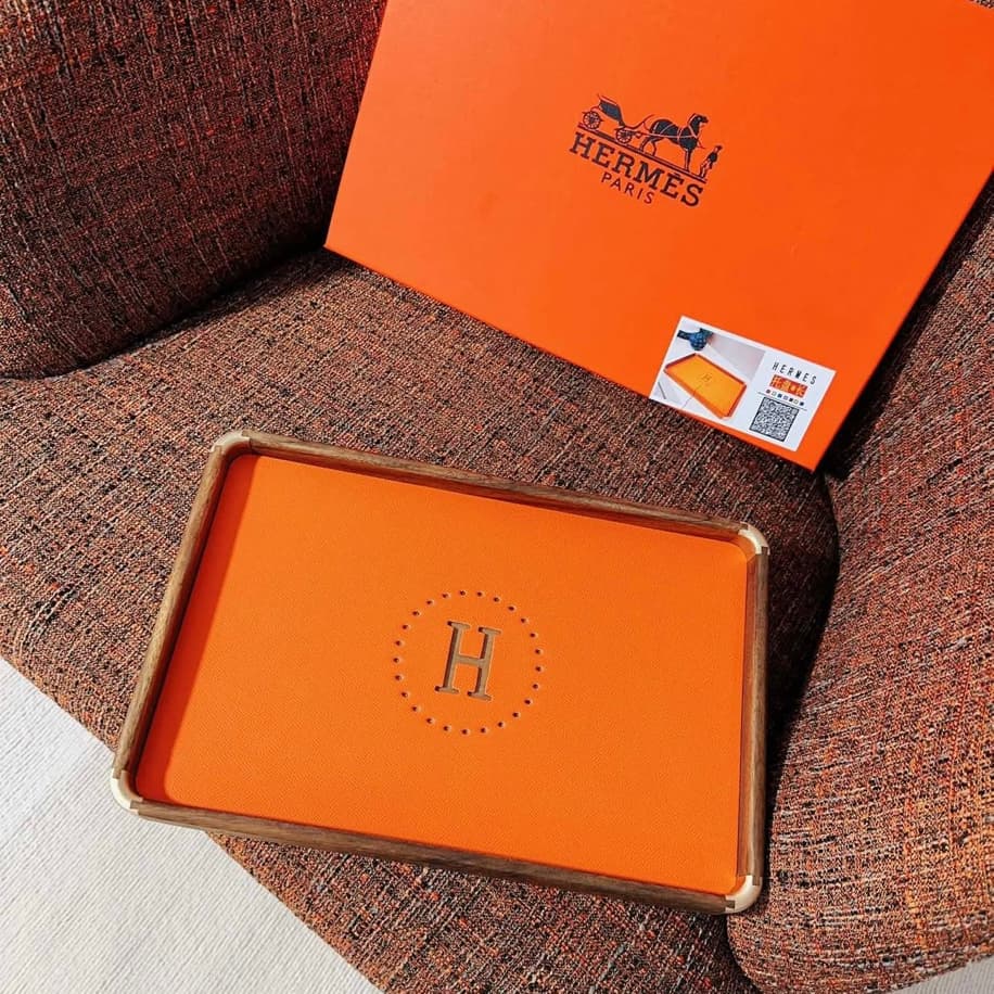 Hermes Deri-Ahşap Vide-Poche / Konsol Üstü Düzenleyici Tepsi