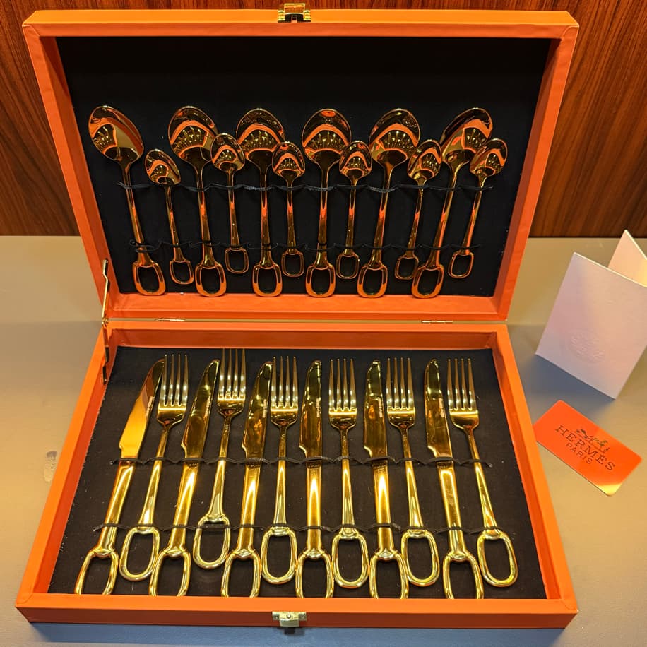 Hermes 24 Parça 6 Kişilik Gold Çatal Bıçak Kaşık Seti