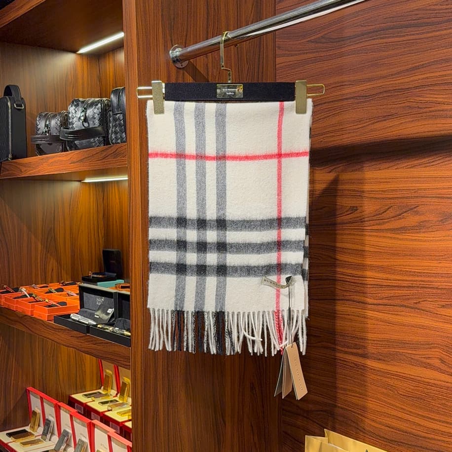 Burberry Checked Cashmere Scarf - White