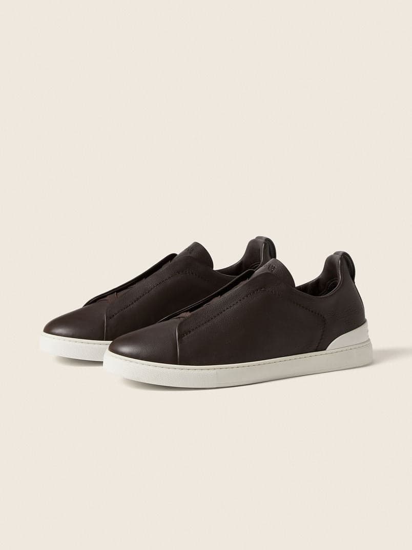 ZEGNA Triple Stitch Leather Sneaker — 1