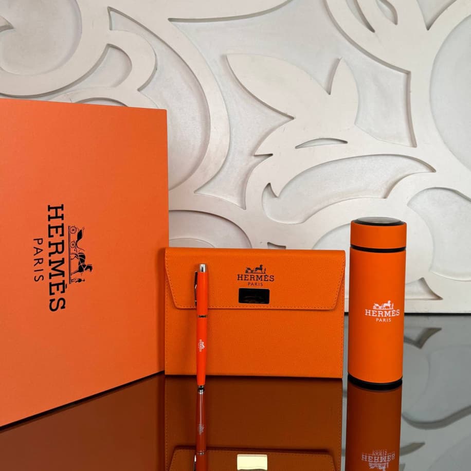 Hermès Temalı Lüks Set (Defter, Kalem & Termos)